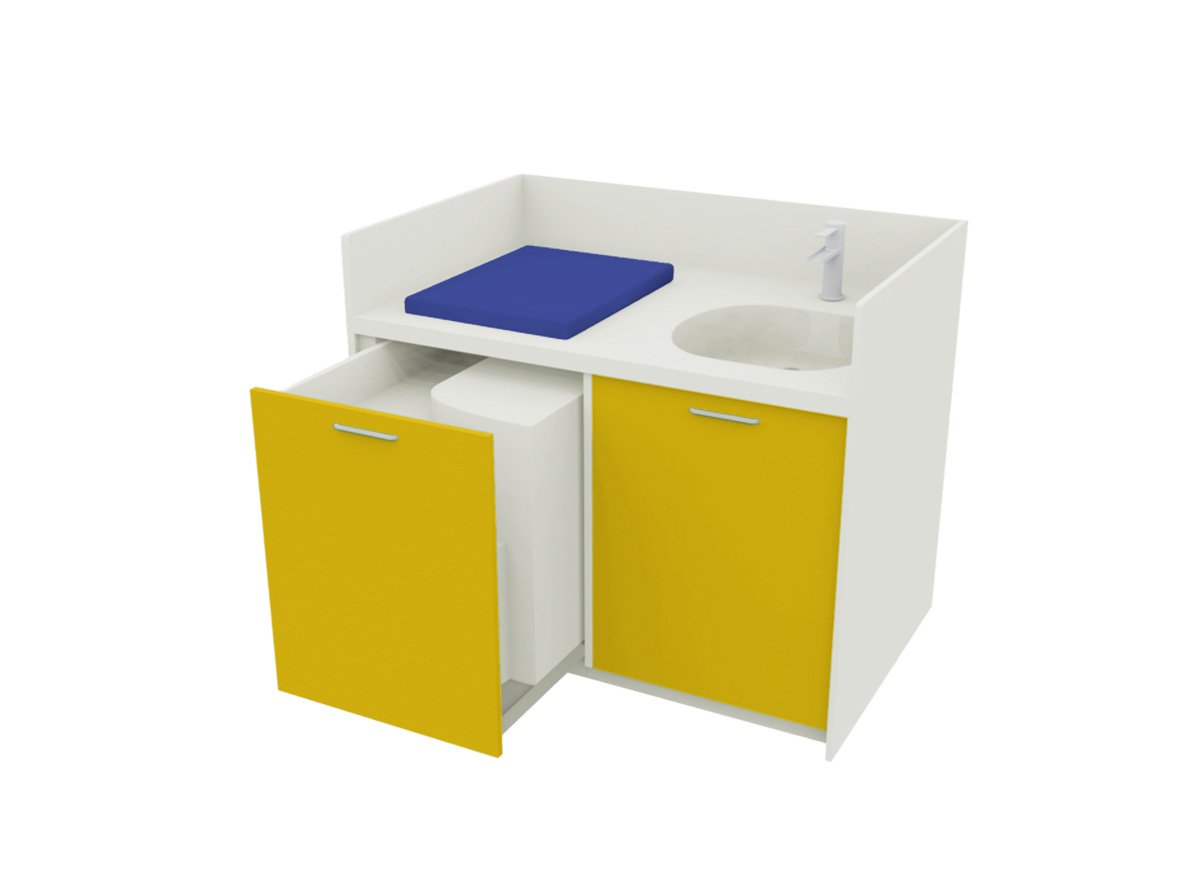 Meuble à langer une cuve avec escalier compact jaune - 110 x 83 cm