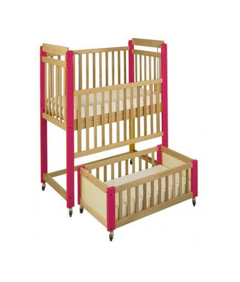 Couchage - Lit Crèche en Bois bébé, enfant - Lit en bois surélevé double couchage framboise