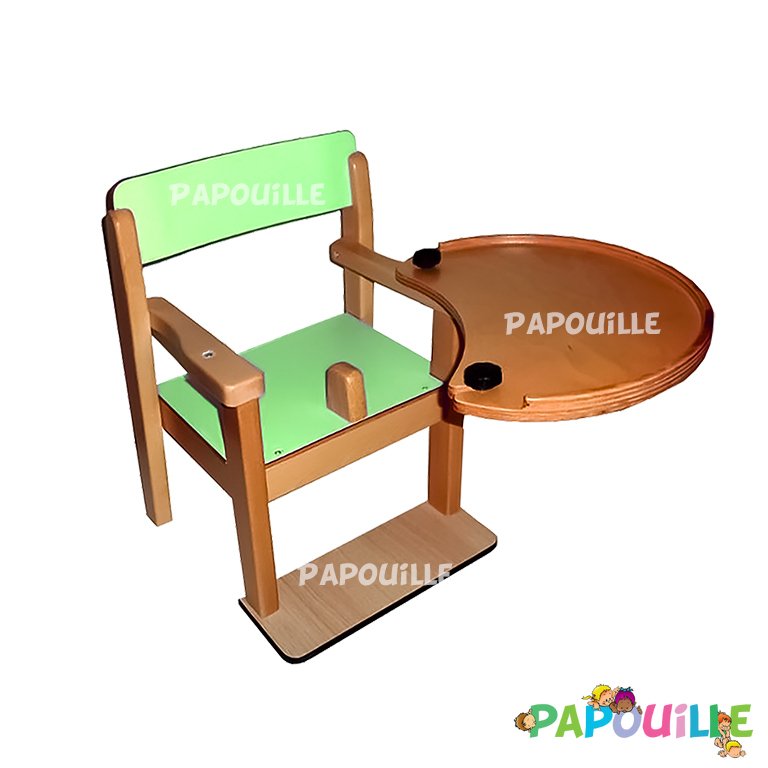 Fauteuil bébé repas en bois avec tablette de h.16cm vert