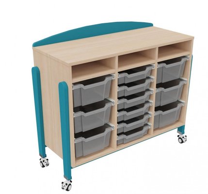 Mobilier - Meuble de rangement scolaire - Meuble mobile a roulettes 12 bacs tiroirs teinte