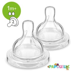 Repas - Tétine et Sucette - 2 tétines bébé débit lent air flex 1 mois +