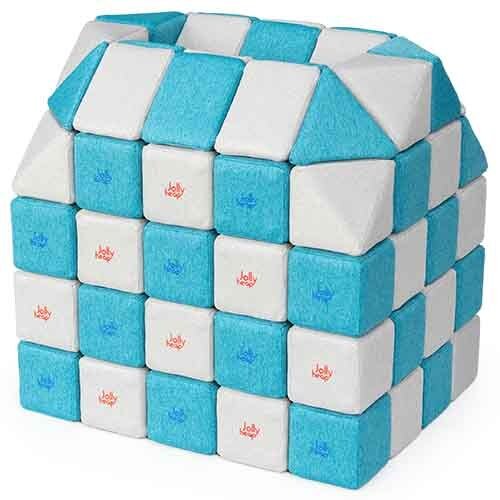 Cubes de constructions magnétiques de psychomotricité tissu 100 pièces turquoise