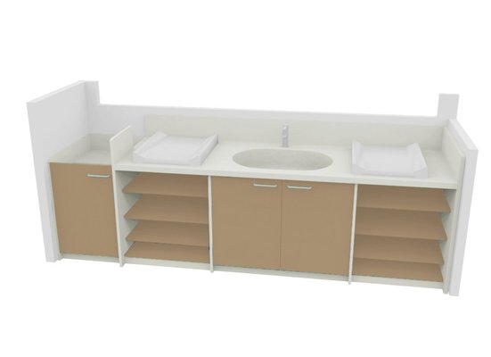 Change - Meuble à Langer crèche - Meuble à langer 2 plans à langer 1 cuve avec escalier muscade