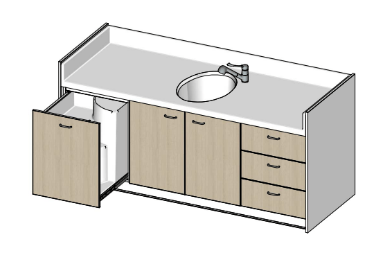 Change - Meuble à Langer crèche - Table à langer 1 cuve avec meubles intégrés - 2200 x 850 mm