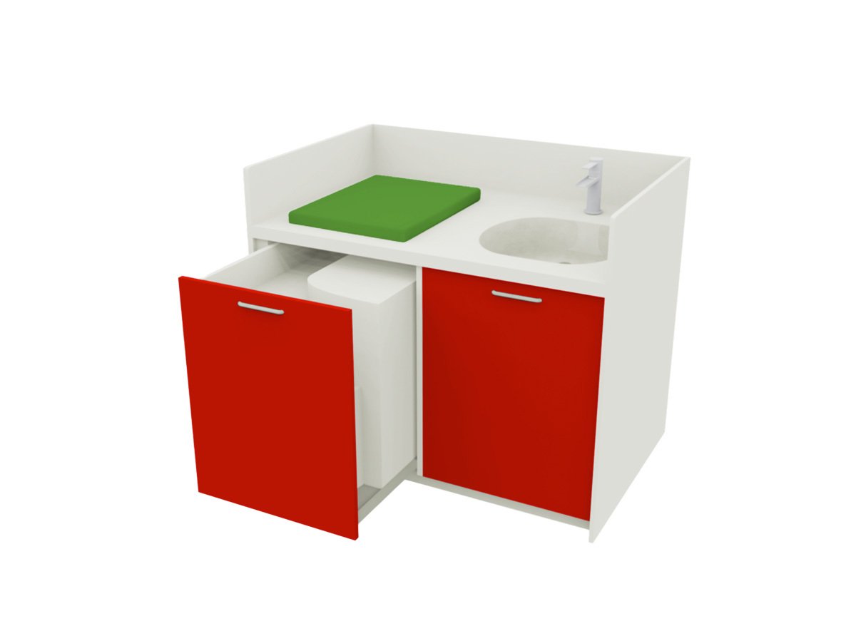 Meuble à langer une cuve avec escalier compact rouge - 110 x 83 cm