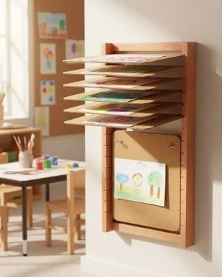 Mobilier - Chevalets et Miroirs  - Sèche dessins mural en bois 15 plaques