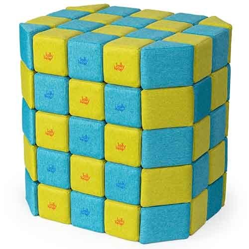 Cubes de constructions basic magnétiques de psychomotricité tissu 100 pièces turquoise et anis