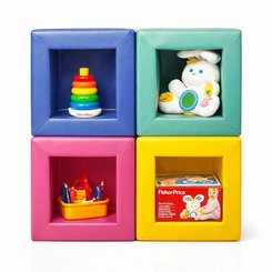 Mobilier - Meuble en mousse et Pouf - 4 cubes de rangement coloris assortis