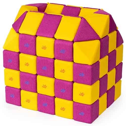 Cubes de constructions magnétiques de psychomotricité tissu 100 pièces fuchsia jaune