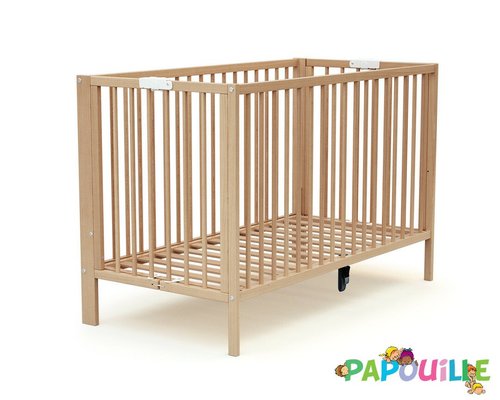 Couchage - Lit Crèche en Bois bébé, enfant - Lit bois pliant 60 x 120 réglable en hauteur vernis