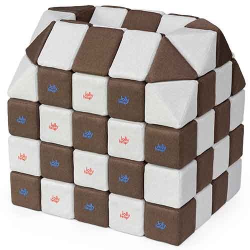 Cubes de constructions magnétiques de psychomotricité tissu 100 pièces marron et blanc