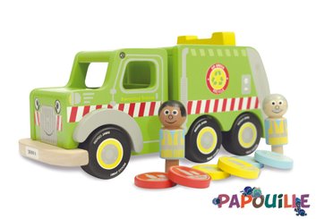 Jouets - Garages, Voitures et Circuits pour Enfant - Camion de recyclage en bois avec figurines