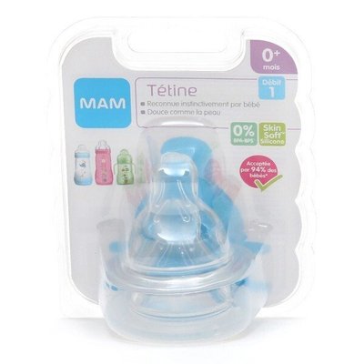 Repas - Tétine et Sucette - Lot de 2 Tétines anatomiques - Débit 1 - Lent - Silicone MAM