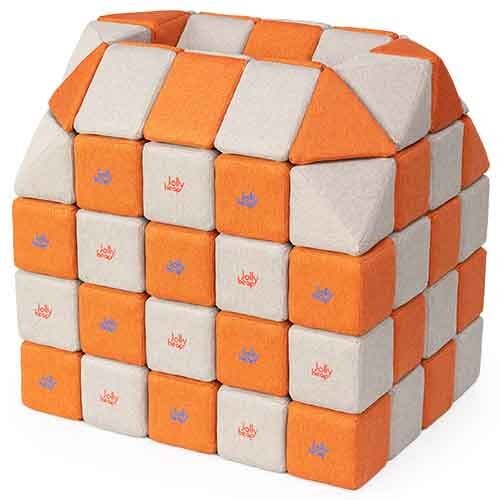 Cubes de constructions magnétiques de psychomotricité tissu 100 pièces orange