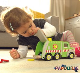 Jouets - Garages, Voitures et Circuits pour Enfant - Camion de recyclage en bois avec figurines
