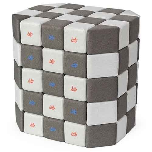 Cubes de constructions basic magnétiques de psychomotricité tissu 100 pièces blanc et gris