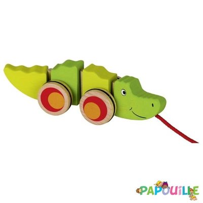 Jouets - Jouets à Pousser, à Tirer - Animal à tirer en bois crocodile