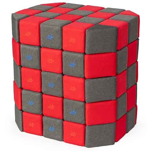Cubes de constructions basic magnétiques de psychomotricité tissu 100 pièces gris et rouge