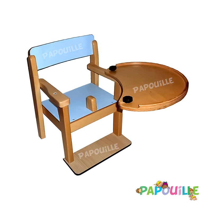 Fauteuil repas avec tablette pivotante en bois 18 cm bleu