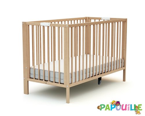 Couchage - Lit Crèche en Bois bébé, enfant - Lit bois pliant 60 x 120 réglable en hauteur vernis