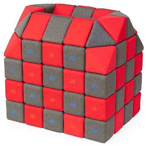 Cubes de constructions magnétiques de psychomotricité tissu 100 pièces gris rouge