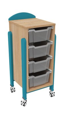 Mobilier - Meuble de rangement scolaire - Meuble mobile a roulettes 4 bacs tiroir teinte