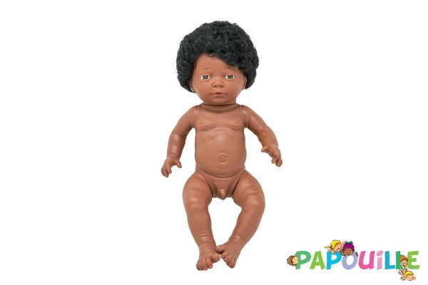 Jouets - Poupons, Peluches et Accessoires - Poupon corps dur avec cheveux africain 40cm garçon mazal