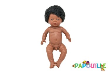 Jouets - Poupons, Peluches et Accessoires - Poupon corps dur avec cheveux africain 40cm garçon mazal