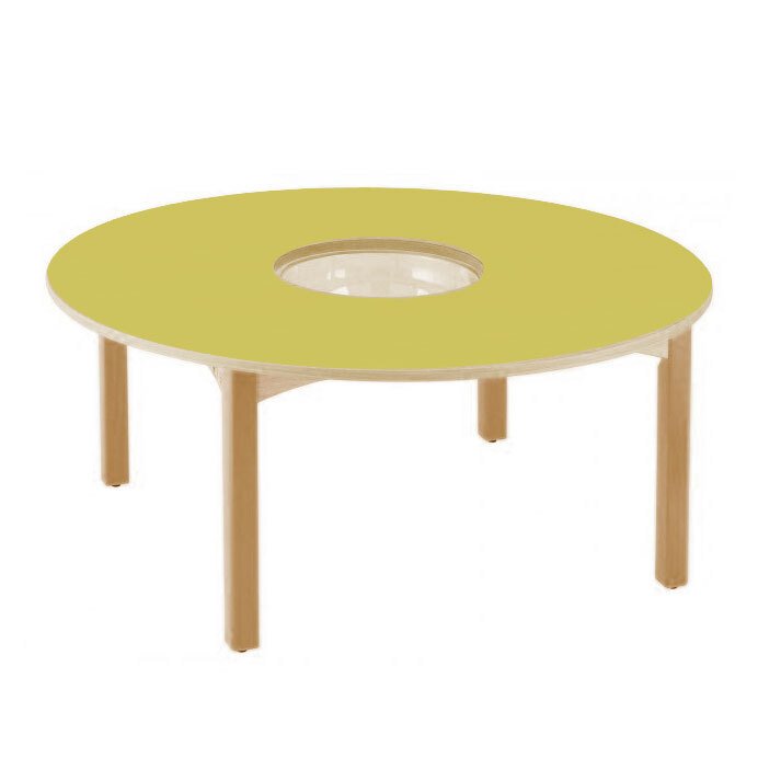 Table en bois a bac central t3 h59 jaune