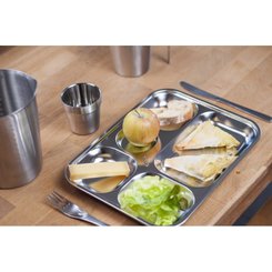 Repas - Plateaux Repas Enfants et à Compartiments - Plateau 5 compartiments inox 30,5 x 23,5 x 2,5 cm avec couvercle
