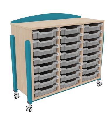 Mobilier - Meuble de rangement scolaire - Meuble mobile a roulette colonne 24 bacs tiroirs teinte