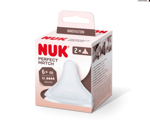 Repas - Accessoires pour Biberons - 2 tétines en silicone taille XL - 6m+ - NUK Perfect match