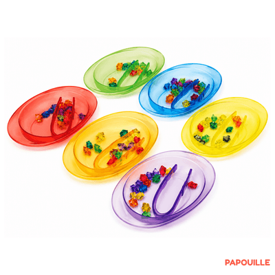 Motricité - Eveil Sensoriels et Tactiles - Set de tri coloré transparent avec pinces