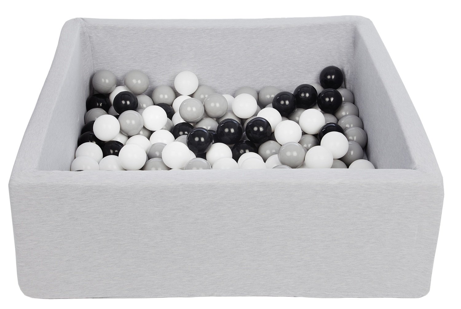 Piscine à balles carré pour bébé avec 150 balles 90x90cm gris clair balles gris, blanc et noir