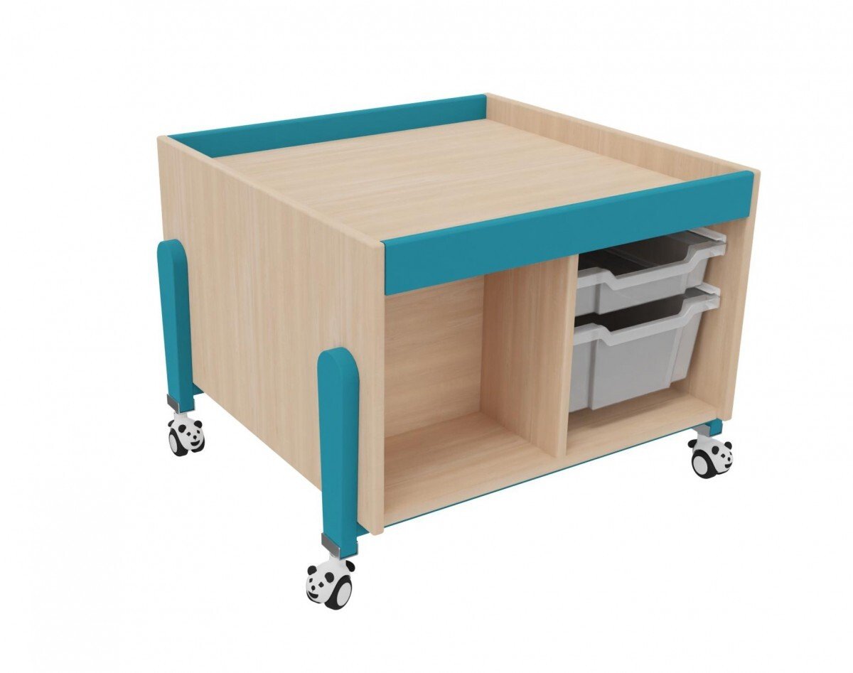 Meuble table d'activité à roulettes rangement teinte