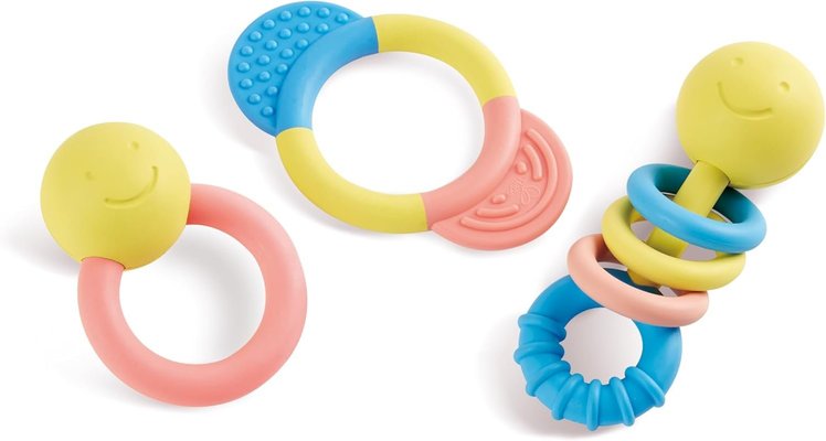 Jouets - Hochets et Jouets Sensoriels - 3 hochets et anneaux de dentition - Matière végétale